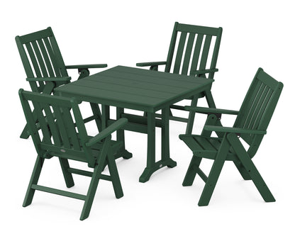 POLYWOOD® Vineyard Folding 5-Piece Farmhouse Dining Set With Trestle Legs in Green