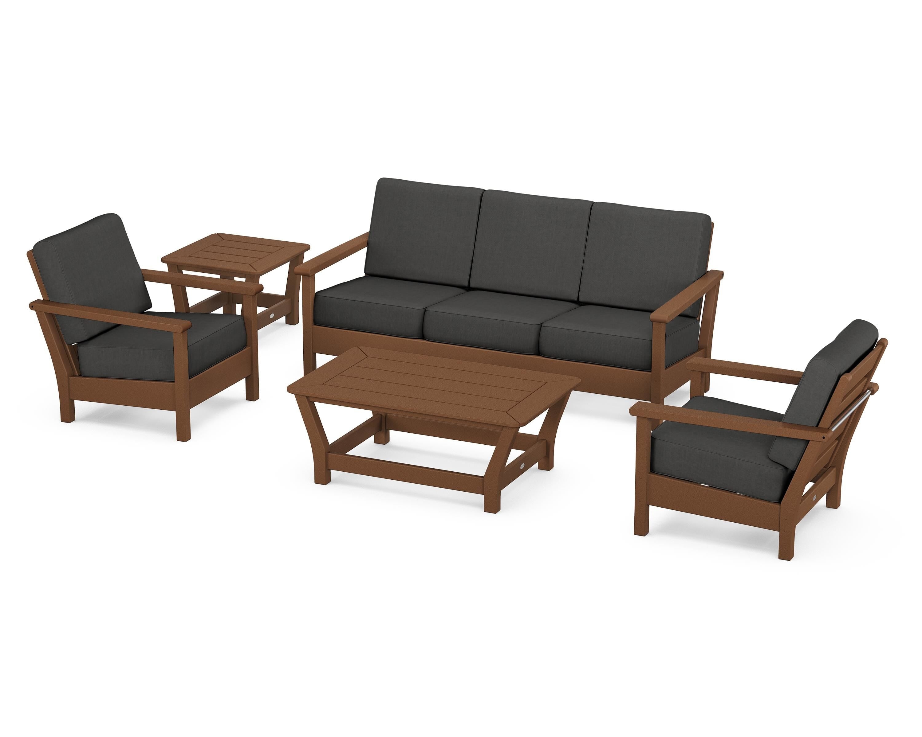 POLYWOOD® Harbour 5-Piece Deep Seating Set in Teak / Spectrum Carbon