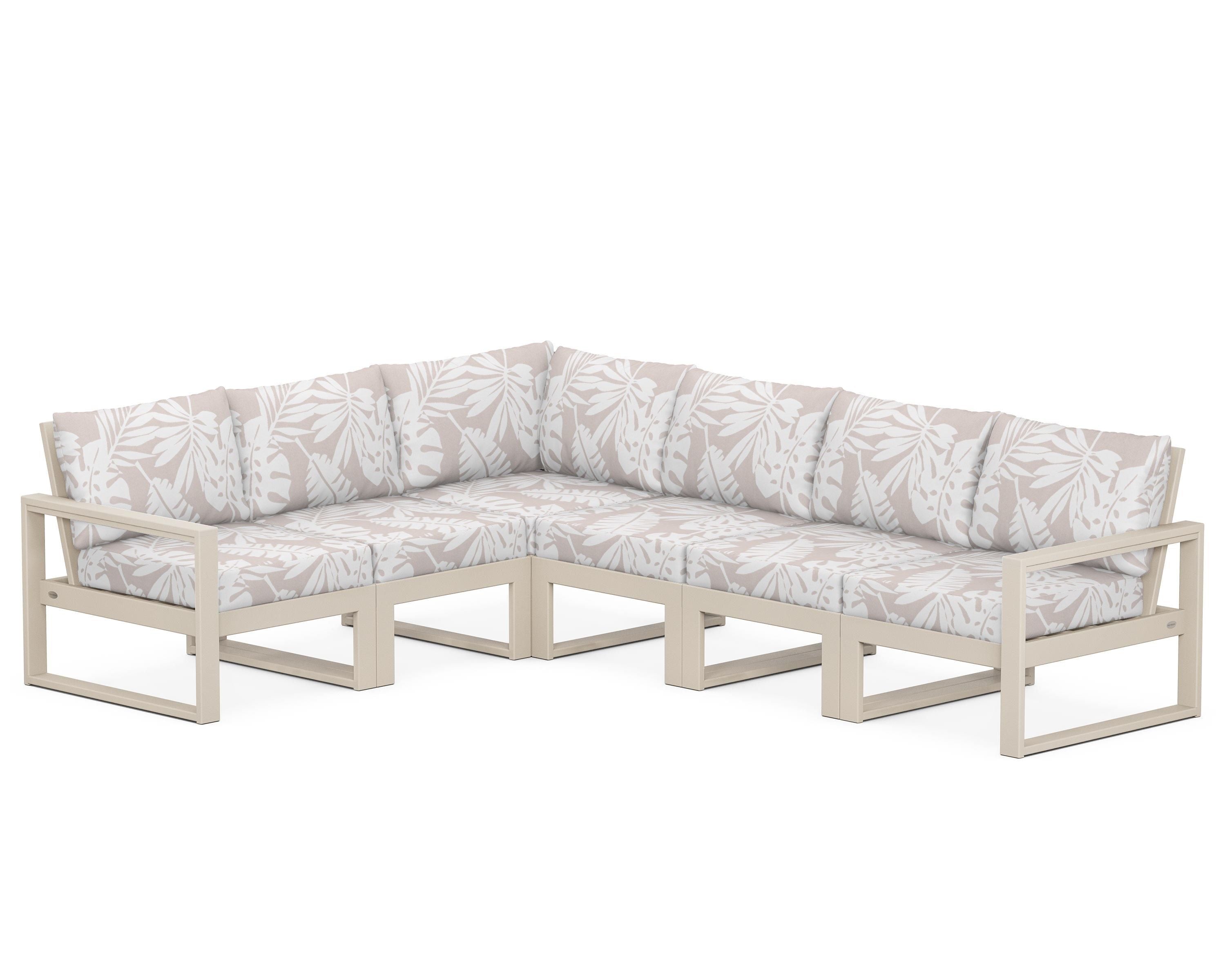 POLYWOOD® EDGE 6-Piece Modular Deep Seating Set in Sand / Leaf Dune Burlap
