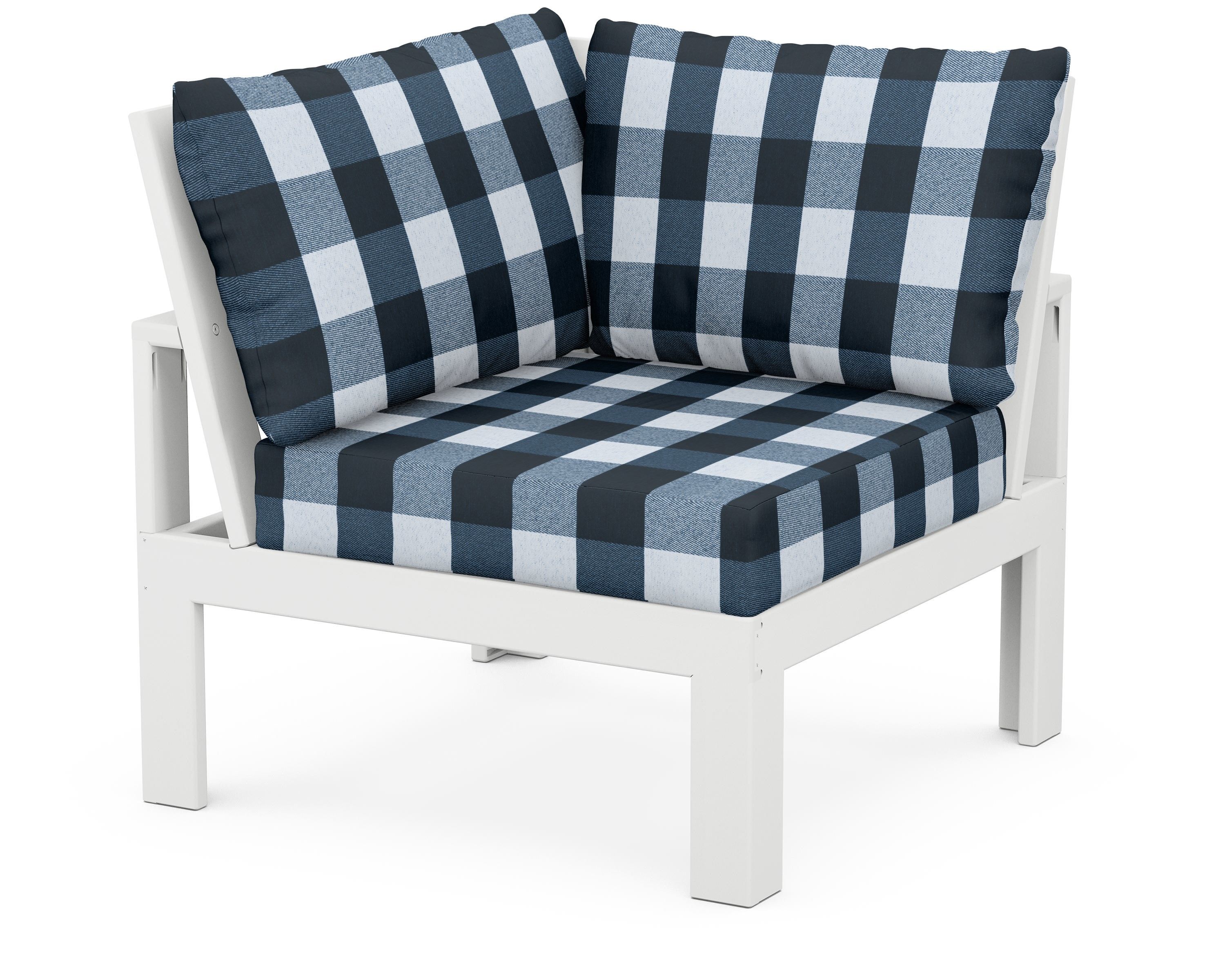 Unbranded Modular Corner Chair in White / Buffalo Plaid Marine Indigo