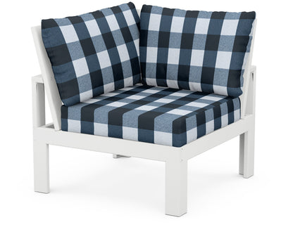 Unbranded Modular Corner Chair in White / Buffalo Plaid Marine Indigo