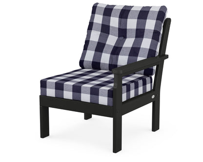 POLYWOOD® Vineyard Modular Right Arm Chair in Black / Buffalo Plaid Navy