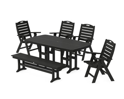 POLYWOOD® Nautical Highback 6-Piece Dining Set with Bench in Black