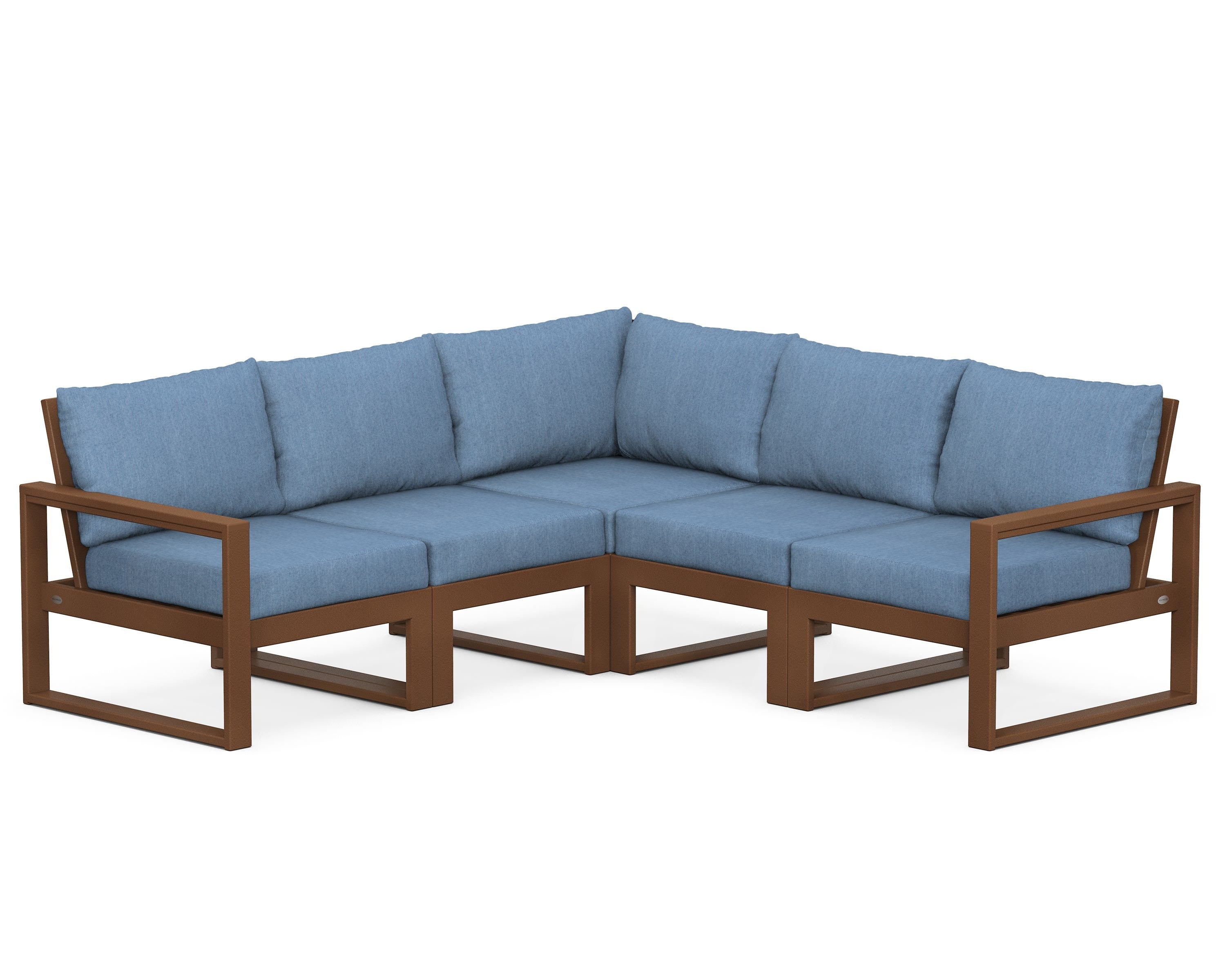 POLYWOOD® EDGE 5-Piece Modular Deep Seating Set in Teak / Sky Blue