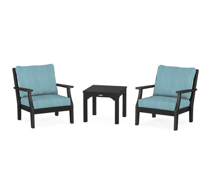 Martha Stewart by POLYWOOD® Chinoiserie 3-Piece Deep Seating Set in Black / Lattice Sky Blue