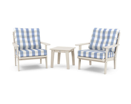 POLYWOOD® Lakeside 3-Piece Deep Seating Chair Set in Sand / Buffalo Plaid Sky Blue