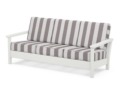 POLYWOOD® Harbour Deep Seating Sofa in Vintage White / Cabana Stripe Grey Mist