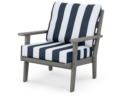 POLYWOOD® Grant Park Deep Seating Chair in Slate Grey / Cabana Stripe Marine Indigo