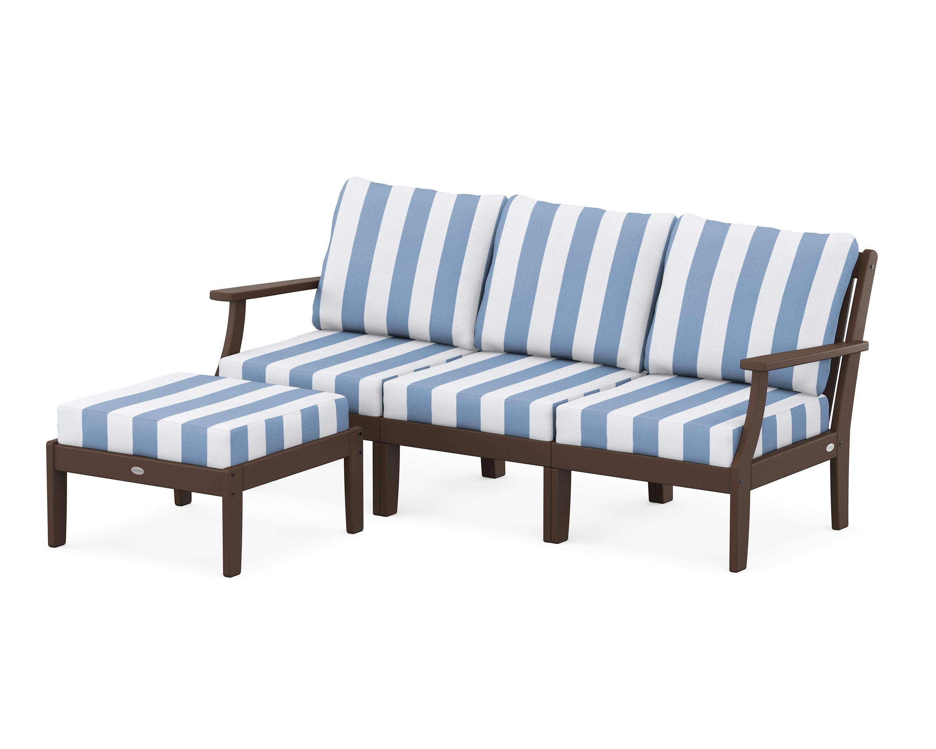 POLYWOOD® Braxton Modular 4-Piece Deep Seating Set with Ottoman in Mahogany / Cabana Stripe Sky Blue