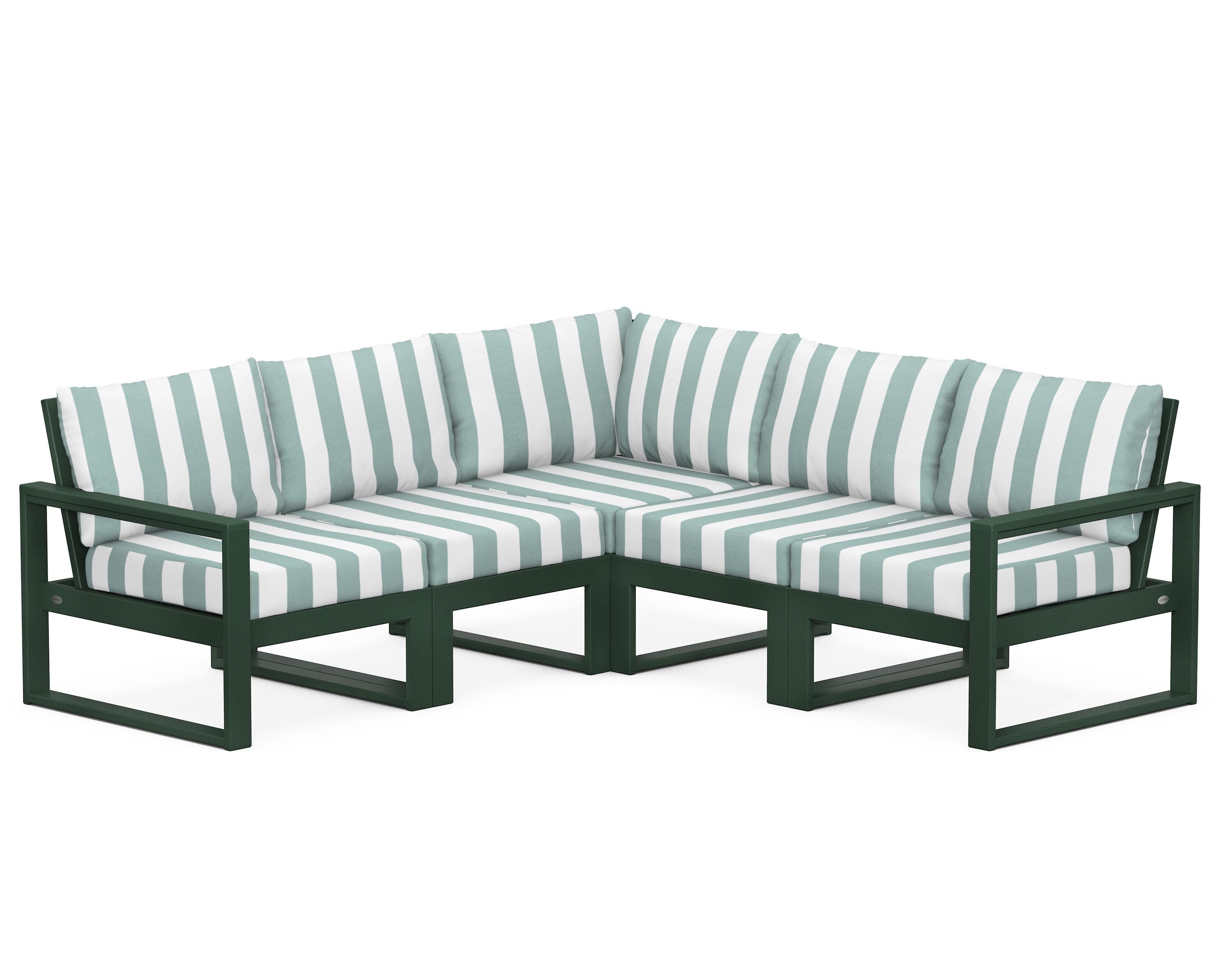 POLYWOOD® EDGE 5-Piece Modular Deep Seating Set in Green / Cabana Stripe Glacier Spa