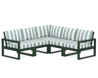 POLYWOOD® EDGE 5-Piece Modular Deep Seating Set in Green / Cabana Stripe Glacier Spa