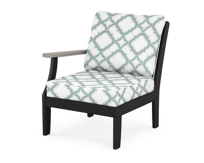 POLYWOOD® Braxton Modular Left Arm Chair in Black / Driftwood / Trellis Glacier Spa