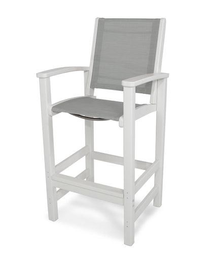 POLYWOOD® Coastal Bar Chair in White / Metallic Sling