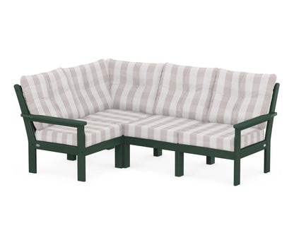 POLYWOOD® Vineyard 4-Piece Sectional in Green / Buffalo Plaid Dune Burlap
