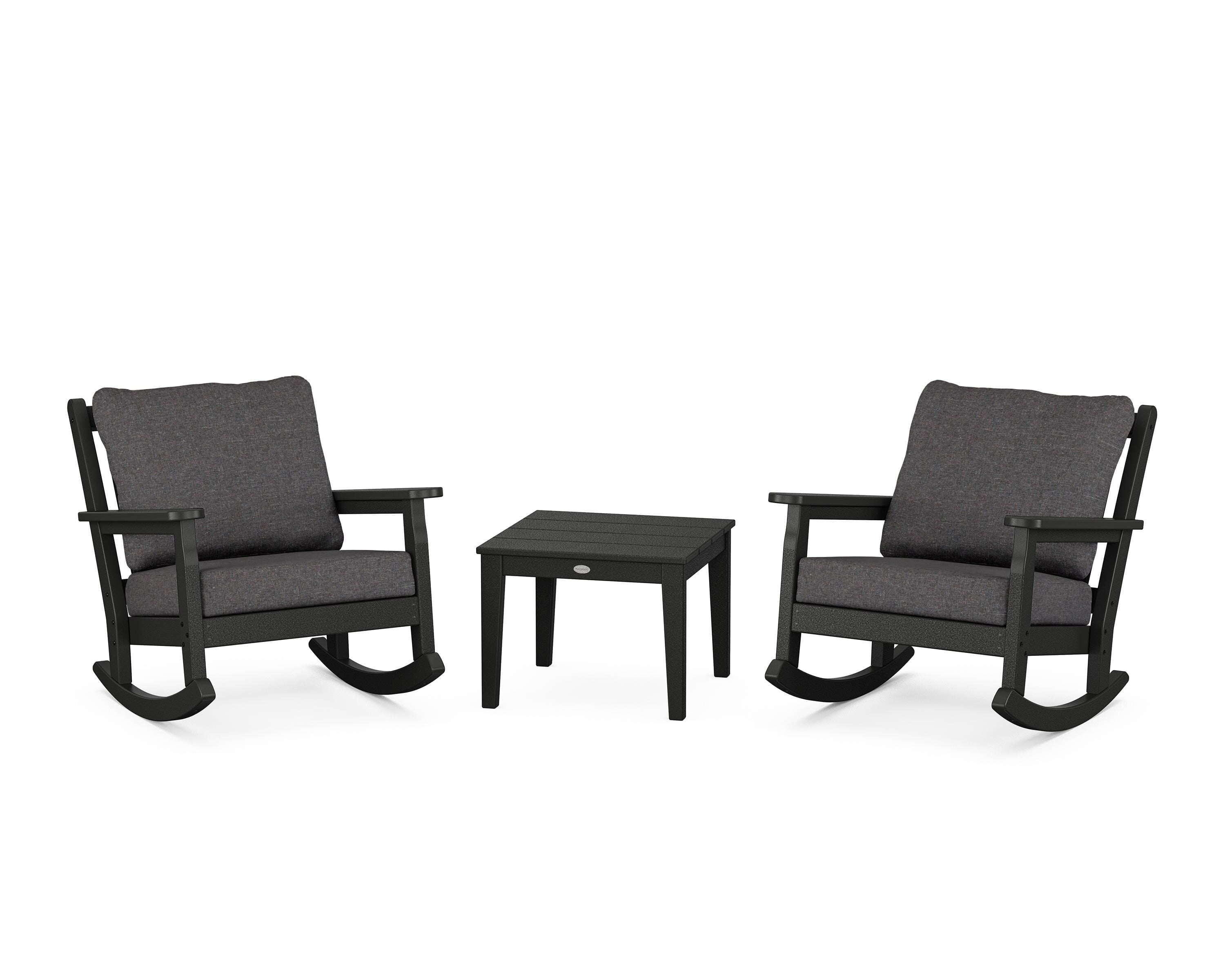 POLYWOOD® Chippendale 3-Piece Deep Seating Rocker Set in Black / Ash Charcoal