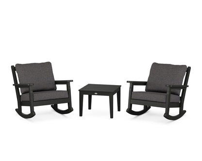 POLYWOOD® Chippendale 3-Piece Deep Seating Rocker Set in Black / Ash Charcoal