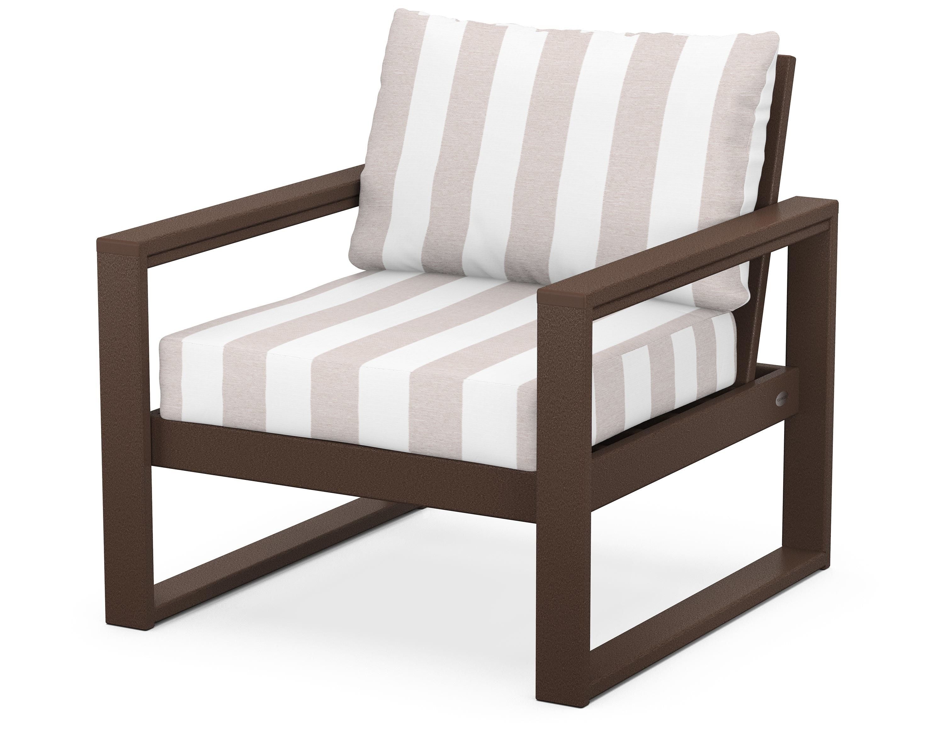 POLYWOOD® EDGE Club Chair in Mahogany / Cabana Stripe Dune Burlap