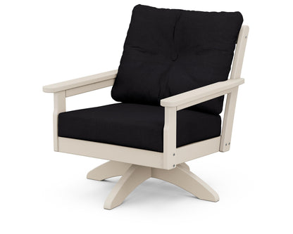 POLYWOOD® Vineyard Deep Seating Swivel Chair in Sand / Midnight Linen