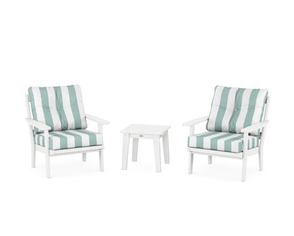 POLYWOOD® Oxford 3-Piece Deep Seating Set in White / Cabana Stripe Glacier Spa