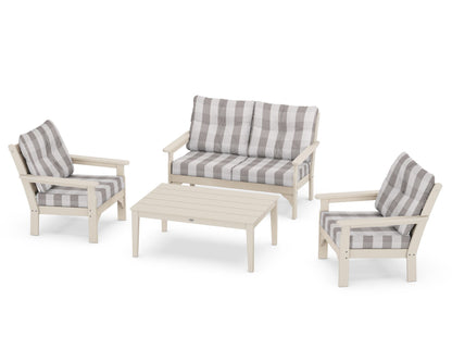 POLYWOOD® Vineyard 4-Piece Deep Seating Set in Sand / Buffalo Plaid Grey Mist