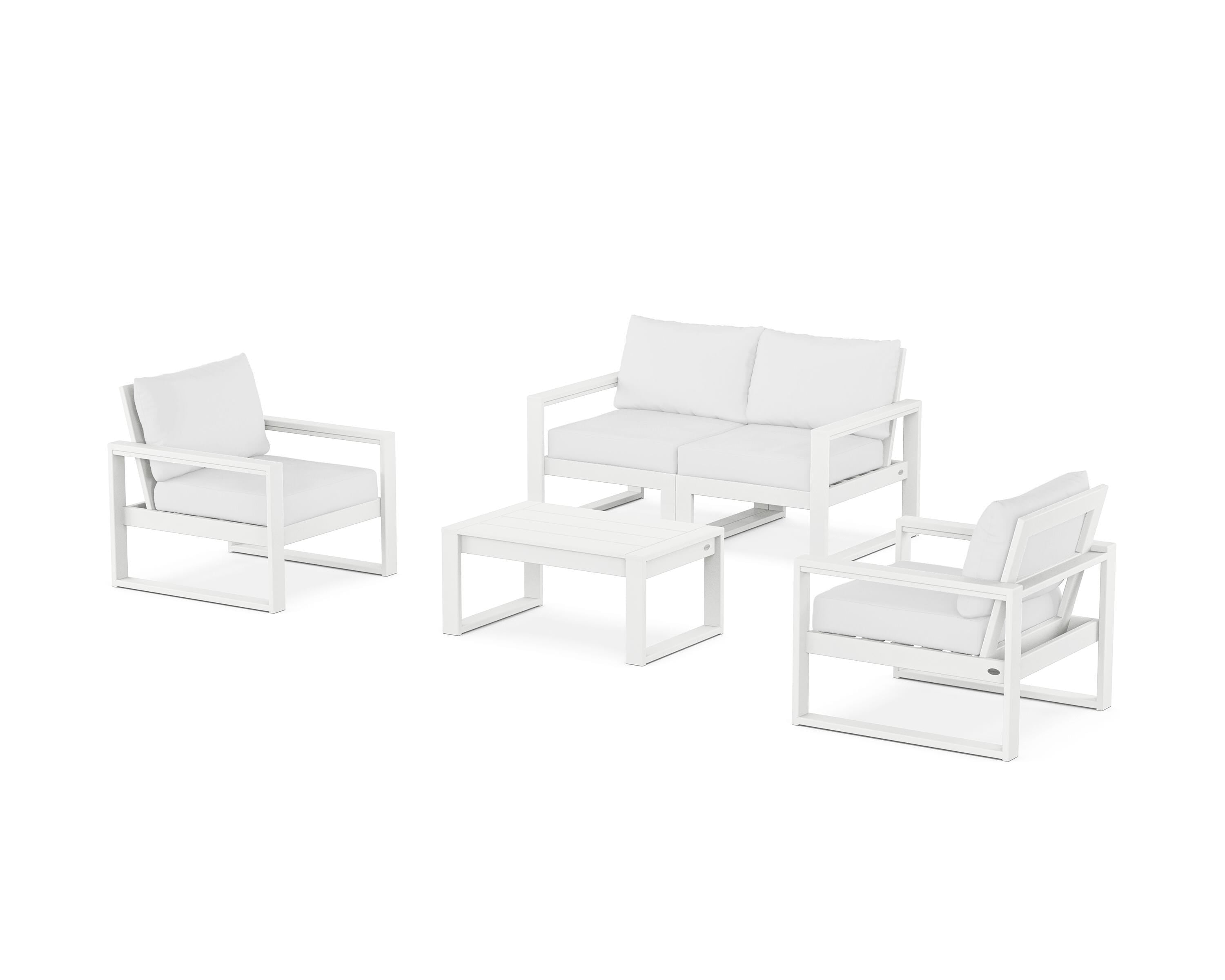 POLYWOOD® EDGE Sectional 4-Piece Deep Seating Set with Loveseat in White / Natural