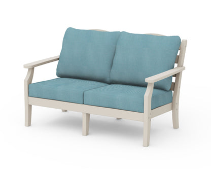 Draper James™ by  POLYWOOD® Savannah Deep Seating Loveseat in Sand / Lattice Sky Blue