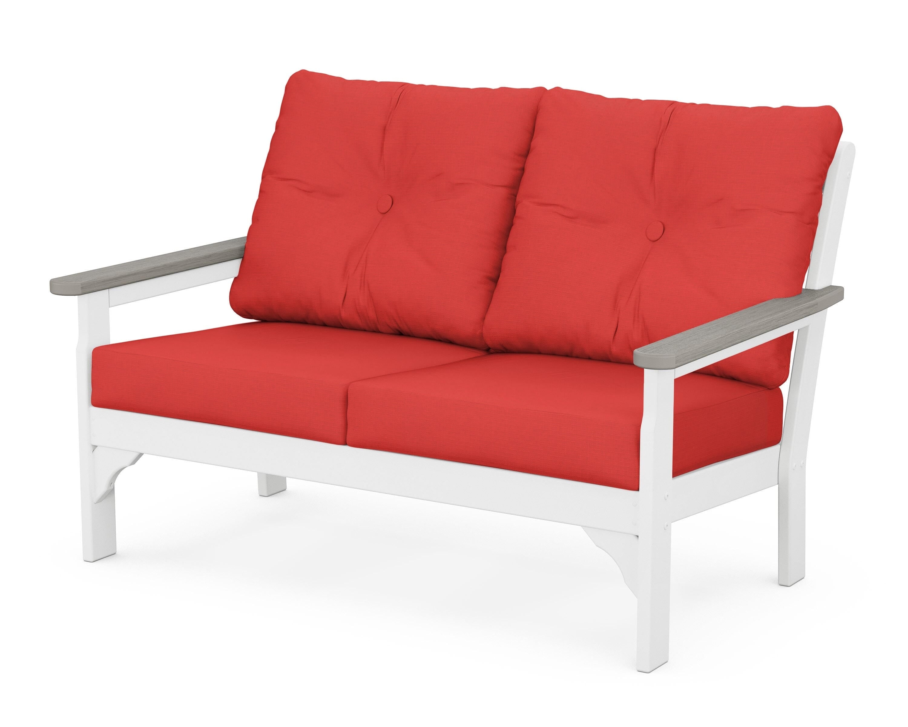 POLYWOOD® Vineyard Deep Seating Loveseat in White / Driftwood / Crimson Linen