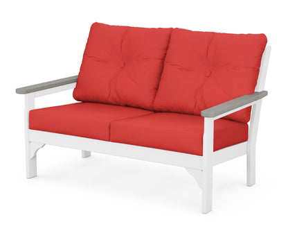 POLYWOOD® Vineyard Deep Seating Loveseat in White / Driftwood / Crimson Linen
