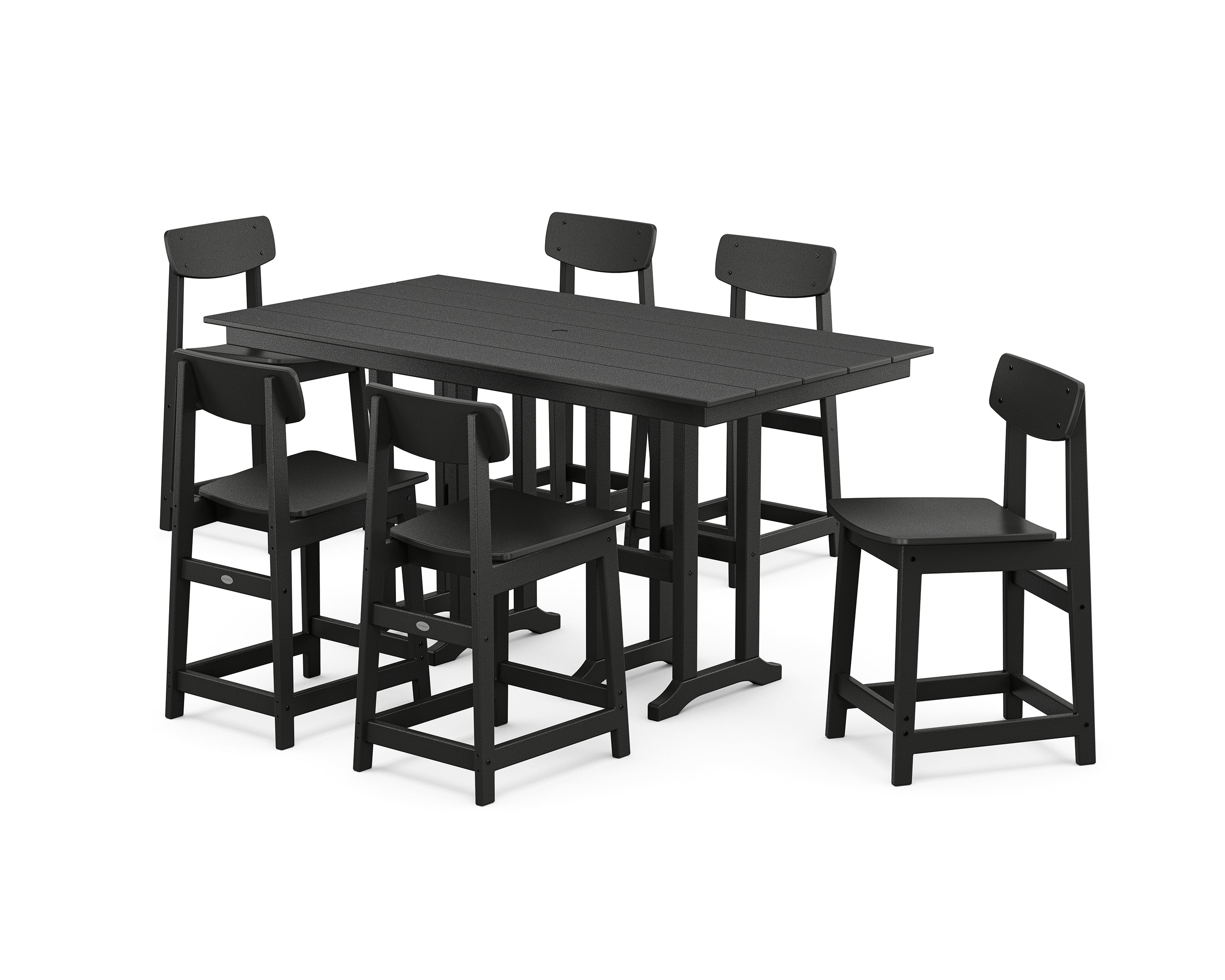 POLYWOOD® Modern Studio Urban Counter Chair 7-Piece Set in Black