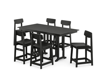 POLYWOOD® Modern Studio Urban Counter Chair 7-Piece Set in Black