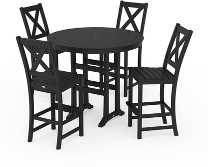 POLYWOOD® Braxton 5-Piece Nautical Trestle Arm Chair Bar Set in Black