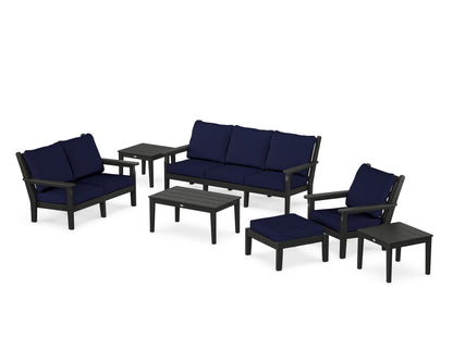POLYWOOD® Chippendale 7-Piece Deep Seating Set in Black / Navy