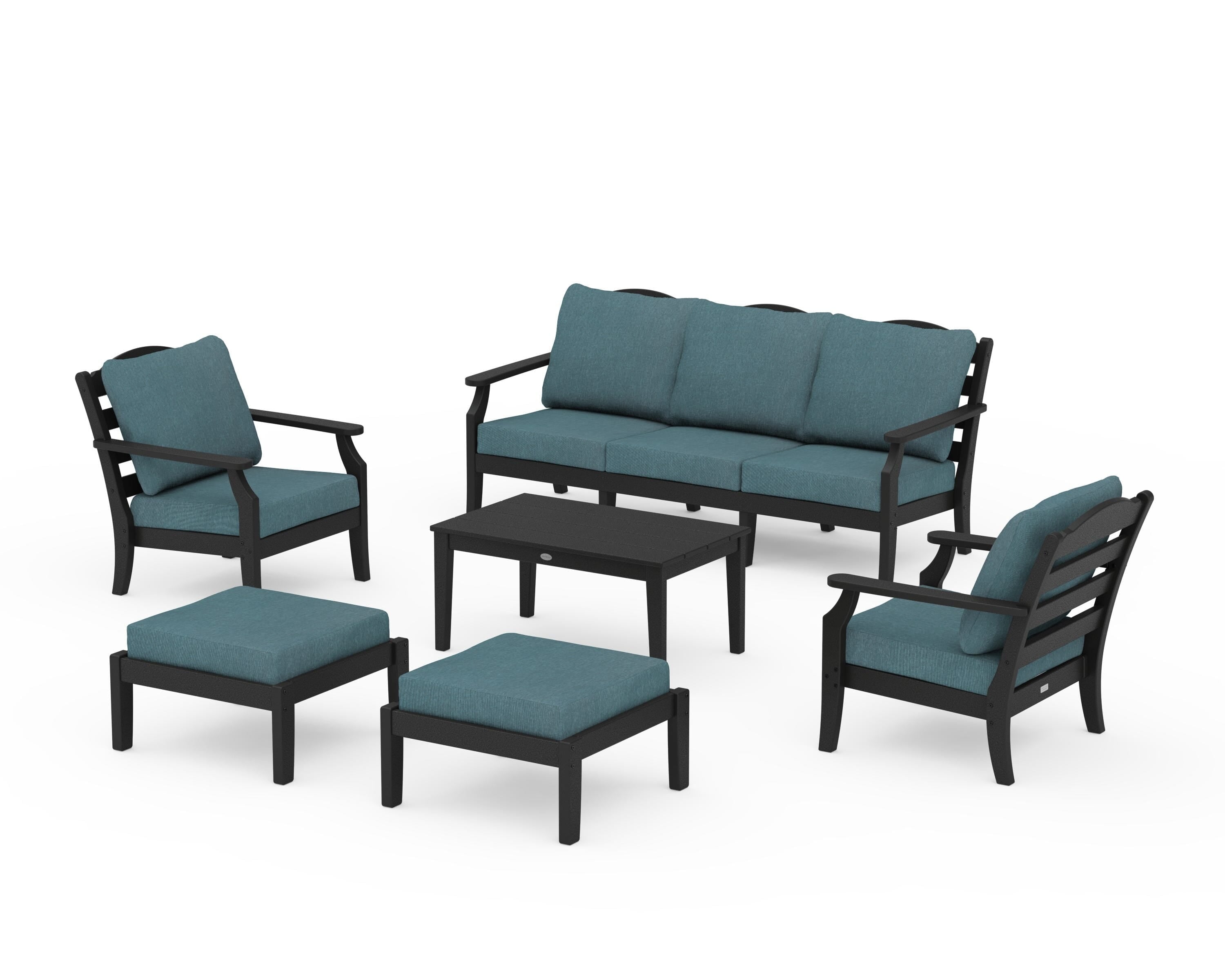 Draper James™ by  POLYWOOD® Savannah 6-Piece Lounge Sofa Set in Black / Ocean Teal