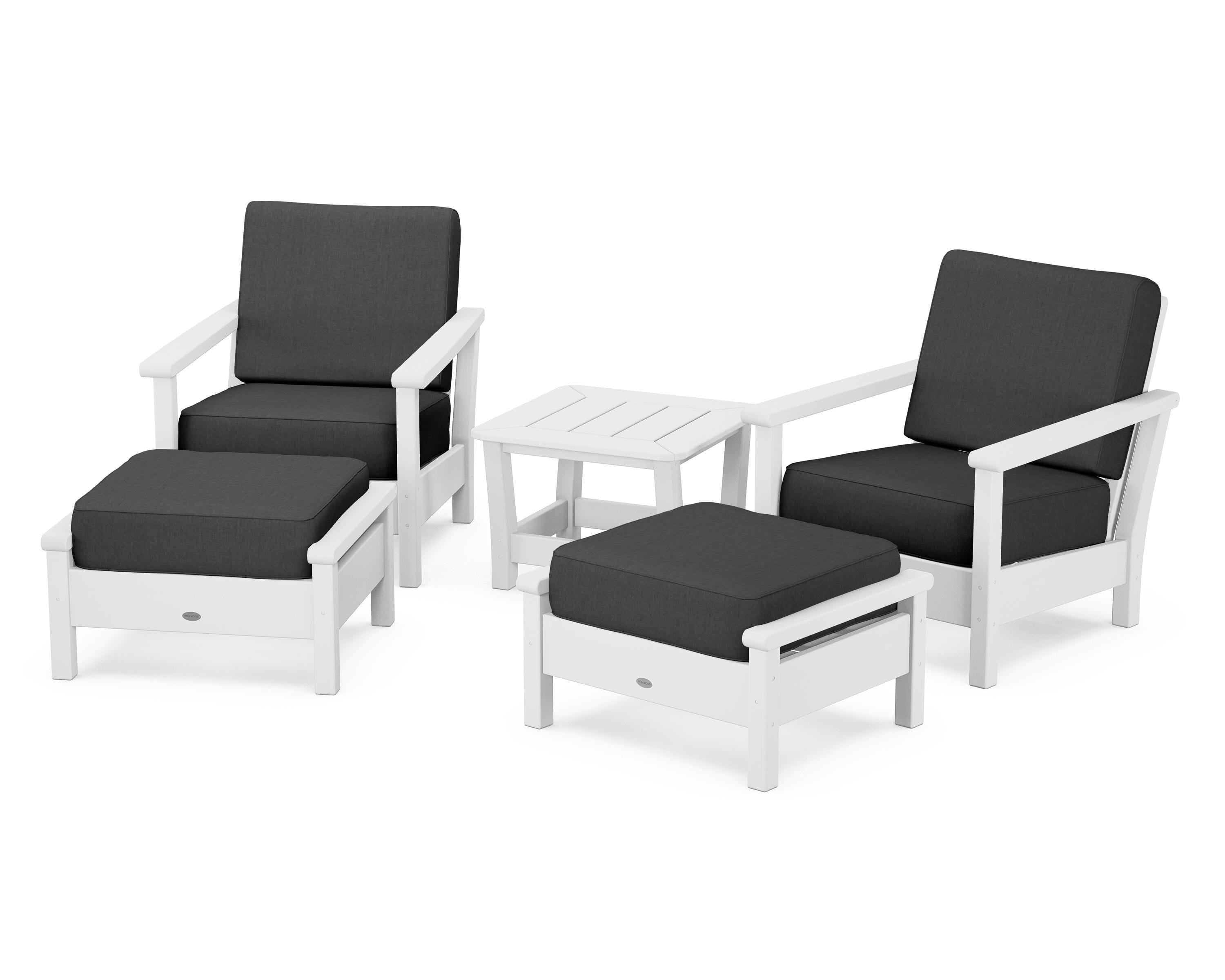 POLYWOOD® Harbour 5-Piece Deep Seating Chair Set in White / Spectrum Carbon