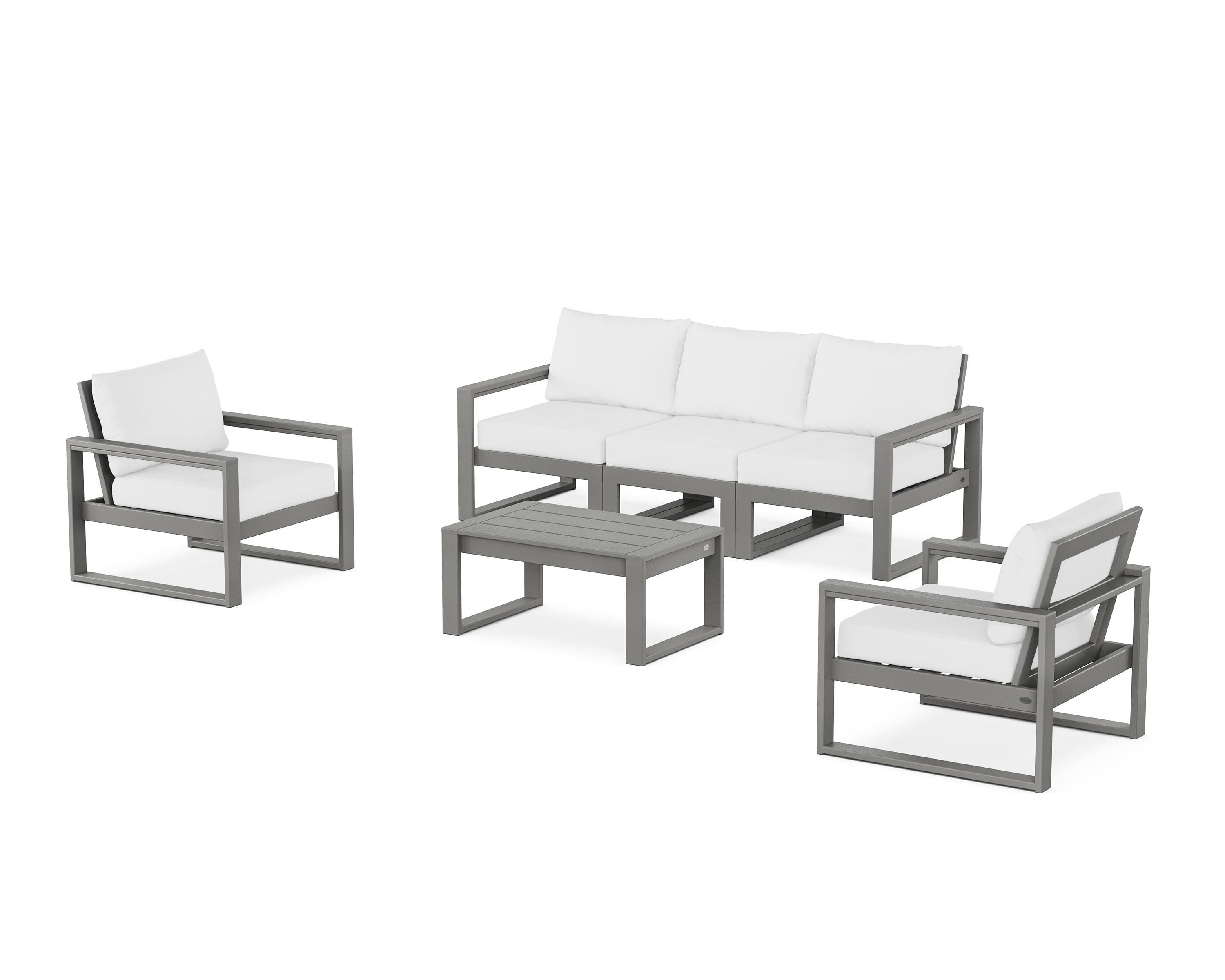 POLYWOOD® EDGE Sectional 4-Piece Deep Seating Set with Sofa in Slate Grey / Natural