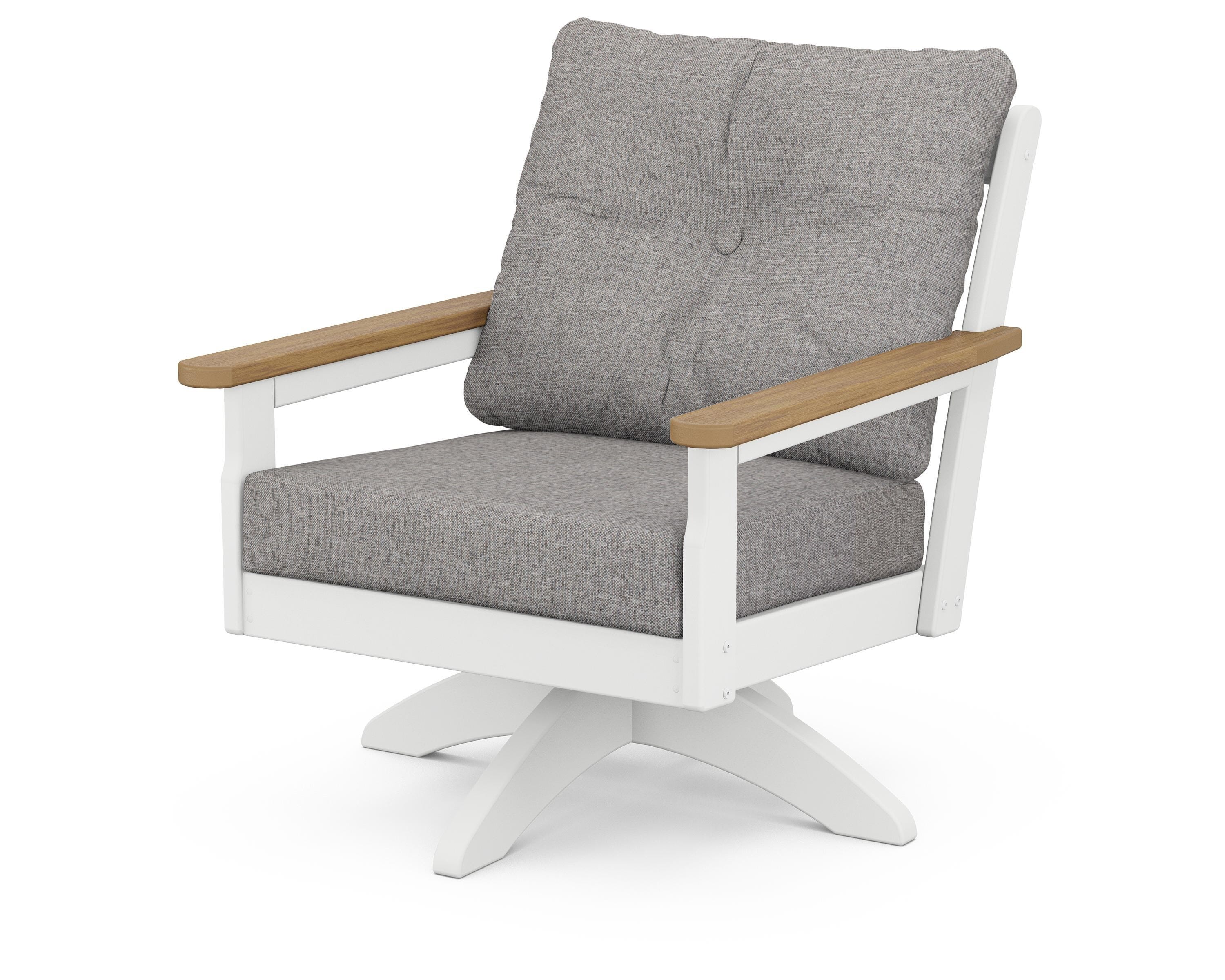 POLYWOOD® Vineyard Deep Seating Swivel Chair in White / Natural / Grey Mist