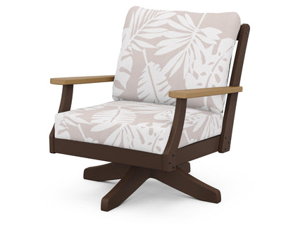 POLYWOOD® Braxton Deep Seating Swivel Chair in Mahogany / Natural / Leaf Dune Burlap