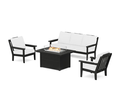 Country Living Cottage Deep Seating Fire Pit Table Set in Black / Natural