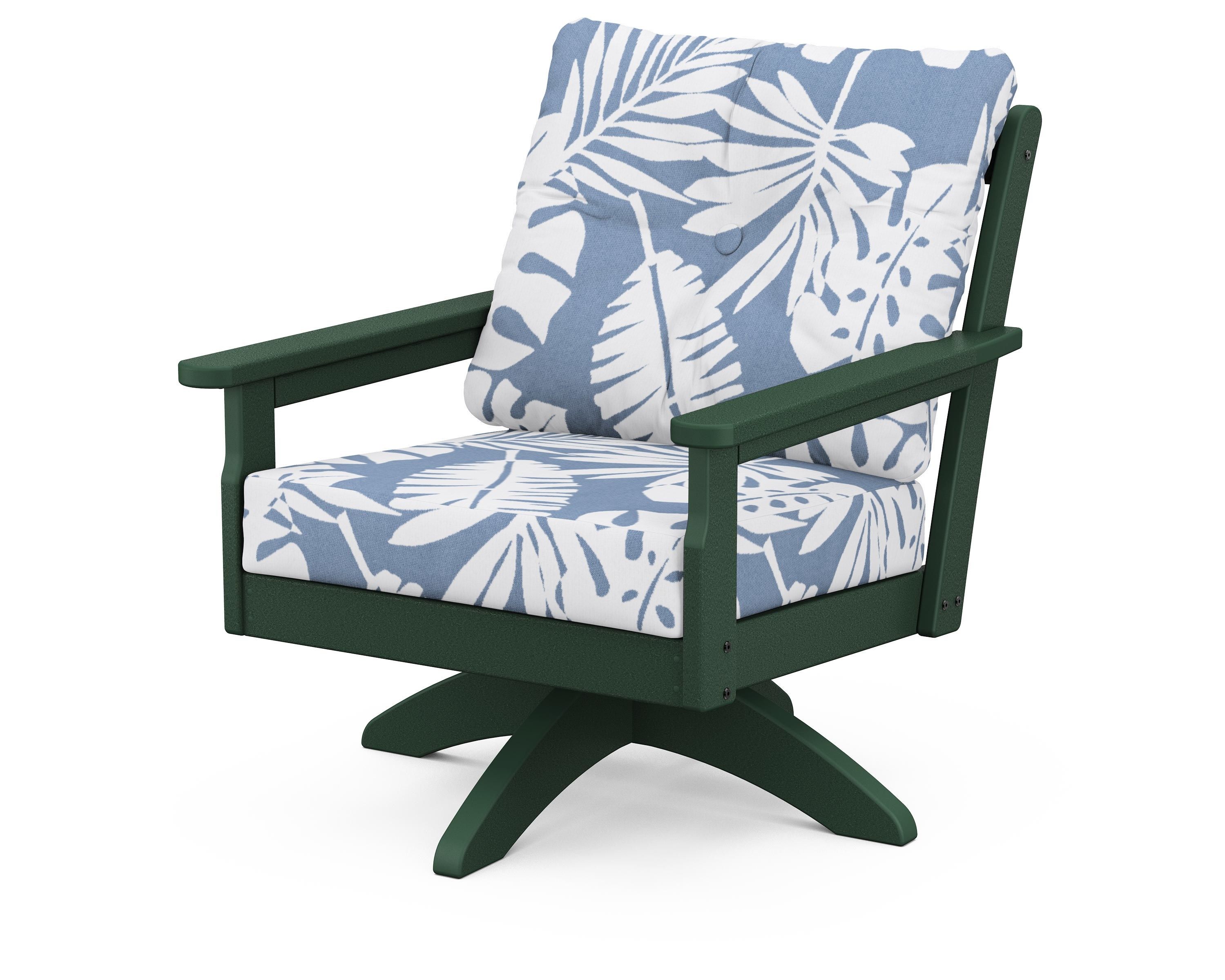 POLYWOOD® Vineyard Deep Seating Swivel Chair in Green / Leaf Sky Blue
