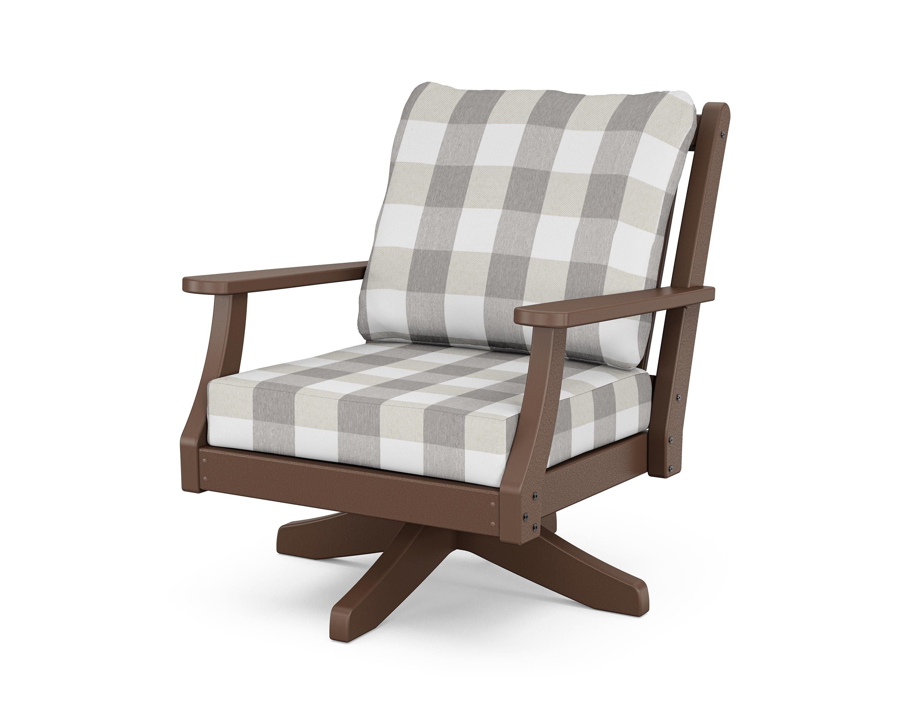 Country Living Wovendale Deep Seating Swivel Chair in Mahogany / Buffalo Plaid Grey Mist