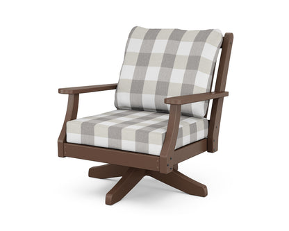 Country Living Wovendale Deep Seating Swivel Chair in Mahogany / Buffalo Plaid Grey Mist