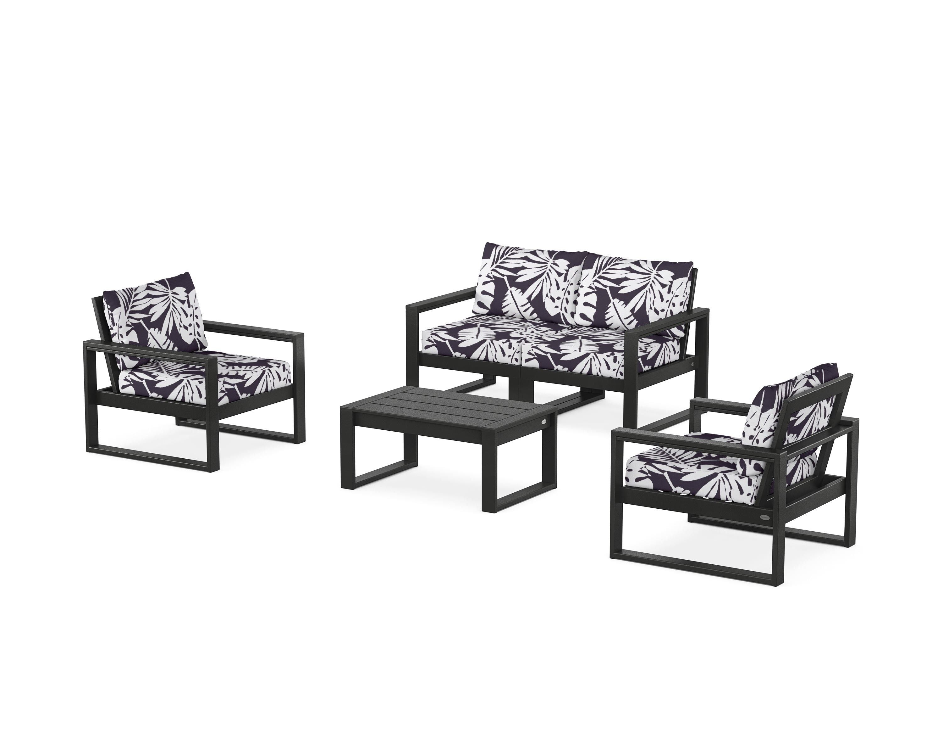 POLYWOOD® EDGE Sectional 4-Piece Deep Seating Set with Loveseat in Black / Leaf Navy