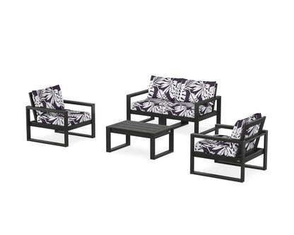 POLYWOOD® EDGE Sectional 4-Piece Deep Seating Set with Loveseat in Black / Leaf Navy