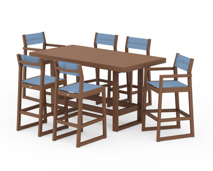 POLYWOOD® EDGE Sling 7-Piece Bar Table Set in Teak / Poolside Sling