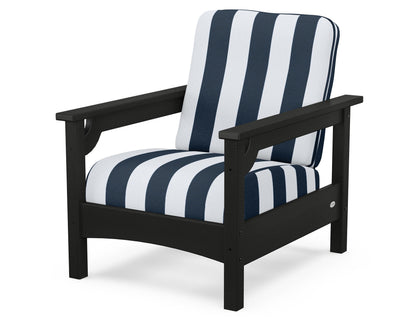 POLYWOOD® Club Chair in Black / Cabana Stripe Marine Indigo