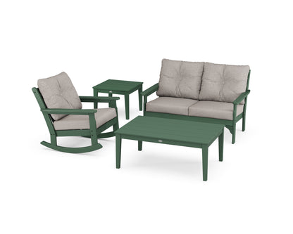 POLYWOOD® Vineyard 4-Piece Deep Seating Rocker Set in Green / Weathered Tweed