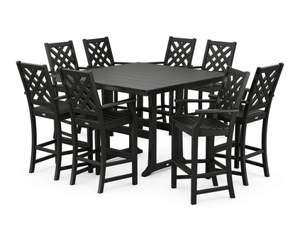 Country Living Wovendale 9-Piece Square Farmhouse Bar Set with Trestle Legs in Black