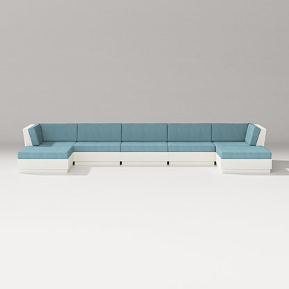 PW Designer Series Elevate 7-Piece Double Chaise Sectional in Vintage White / Lattice Sky Blue