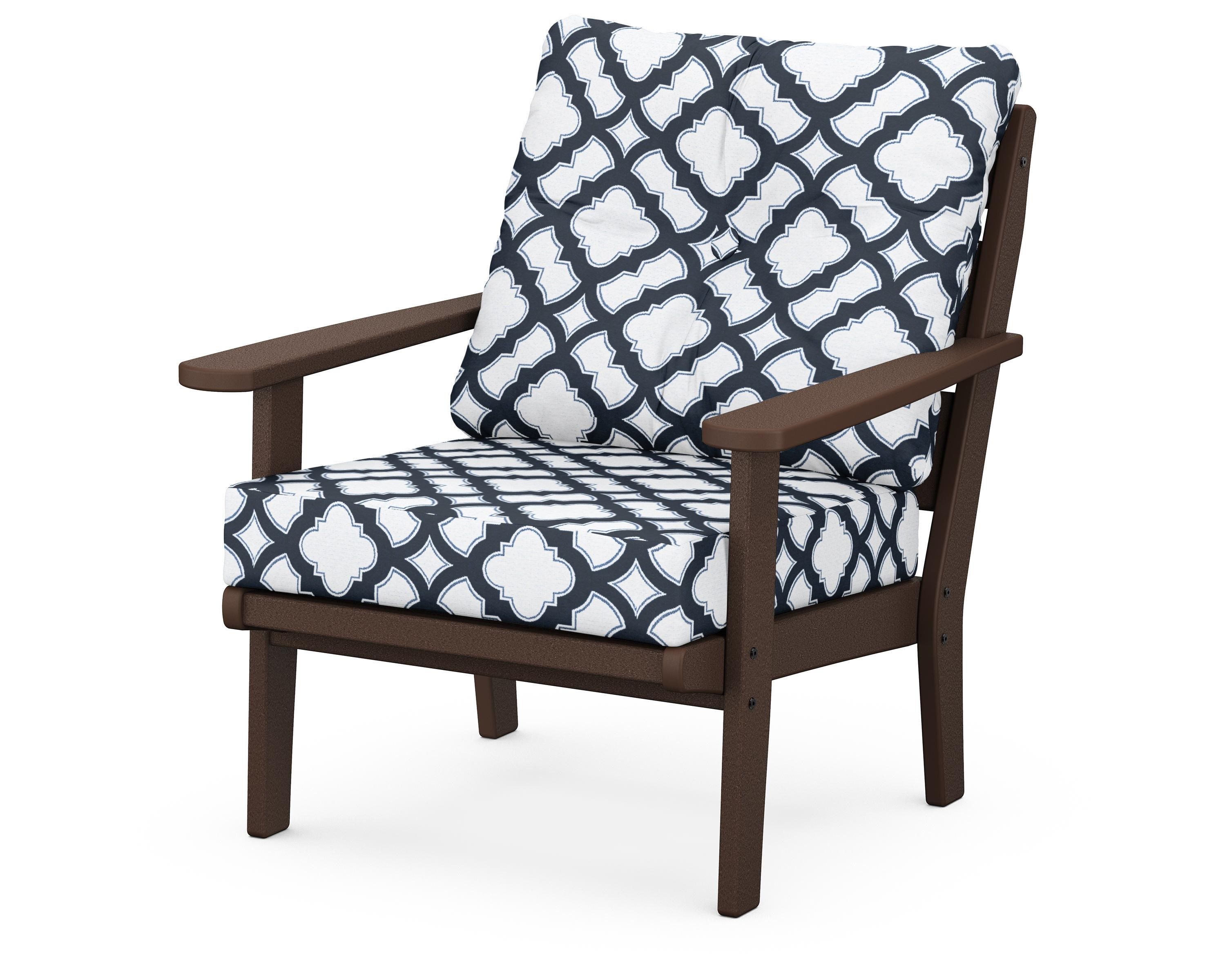 POLYWOOD® Lakeside Deep Seating Chair in Mahogany / Trellis Marine Indigo