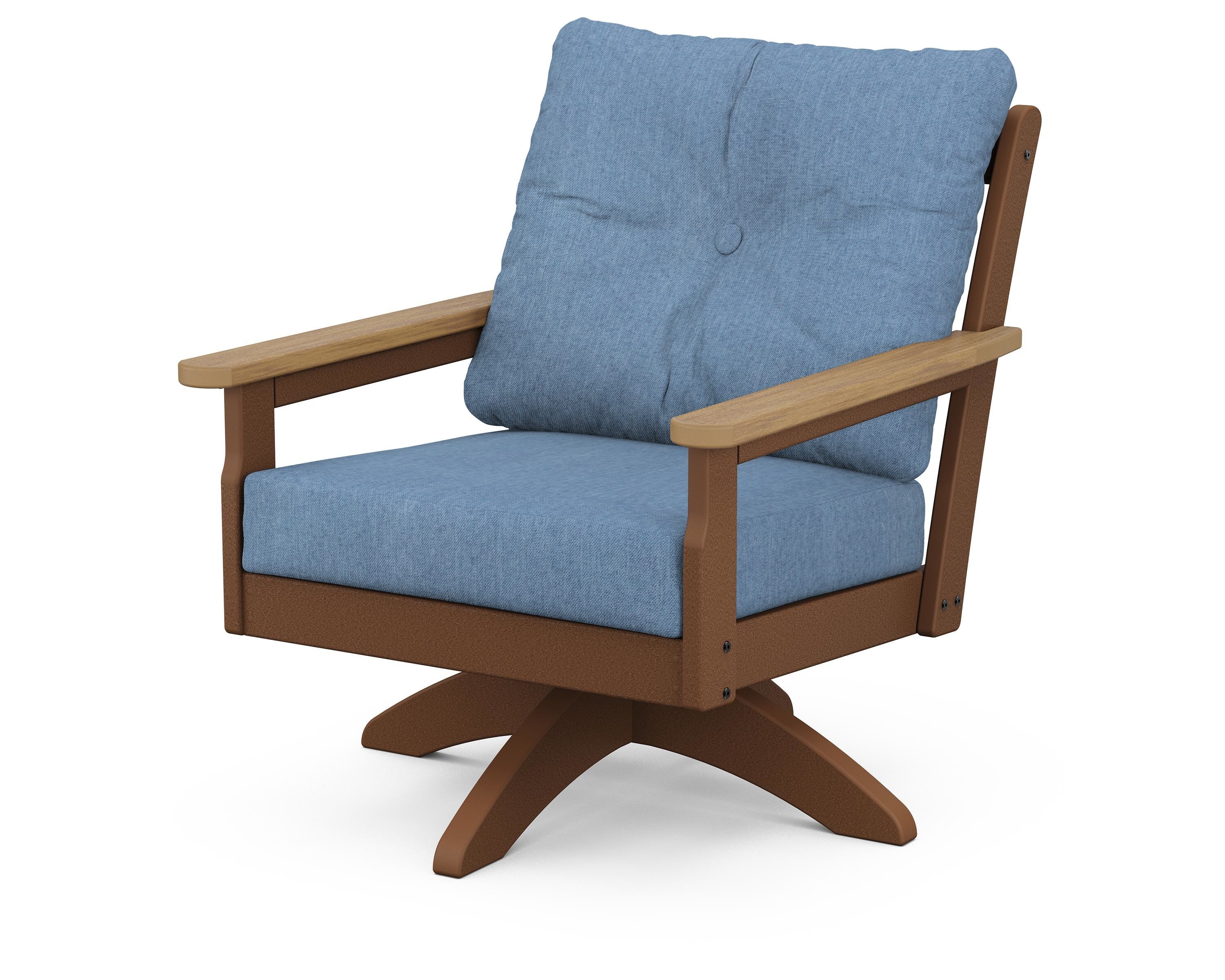 POLYWOOD® Vineyard Deep Seating Swivel Chair in Teak / Natural / Sky Blue